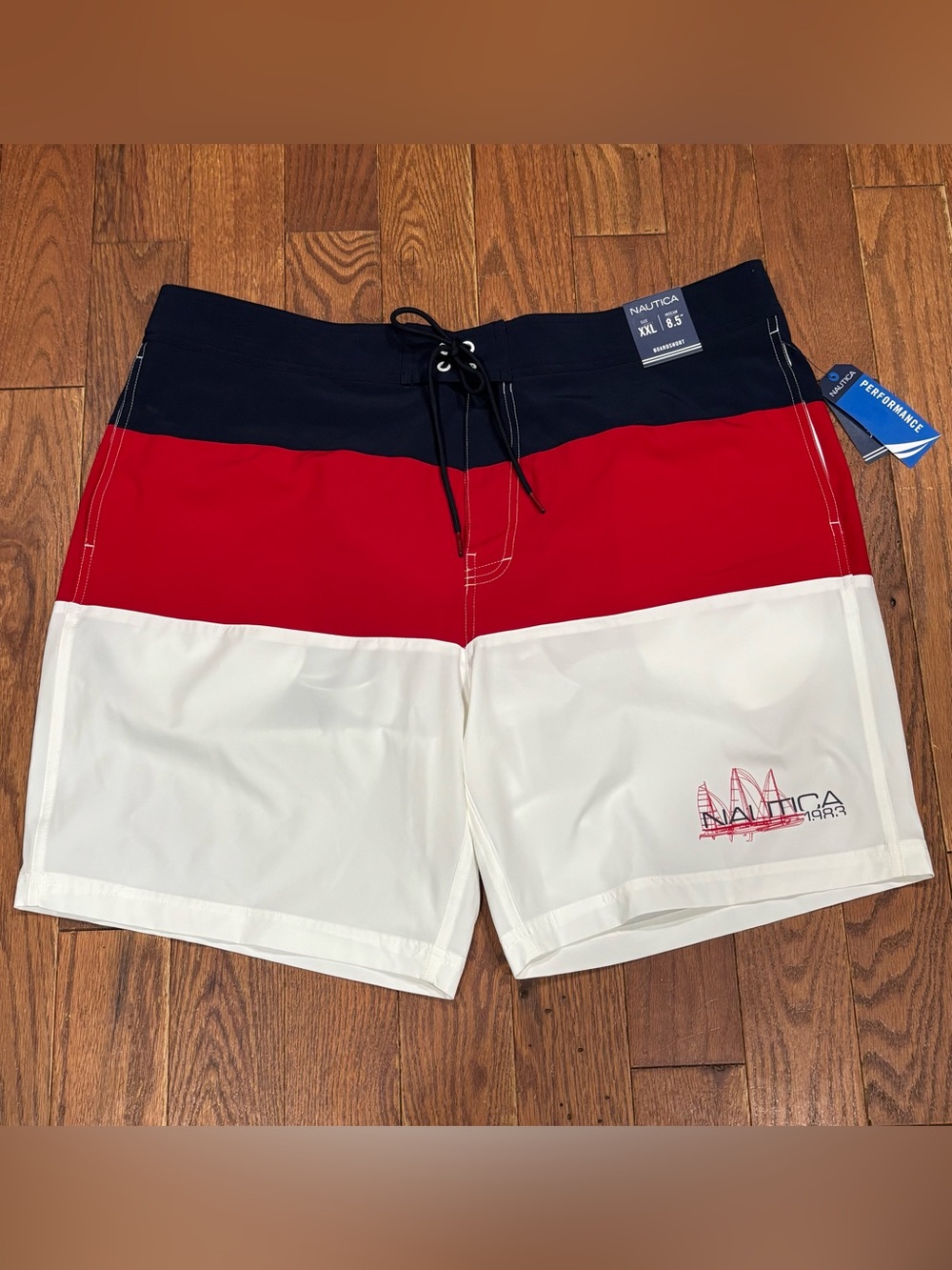 Nautica Men's Performance Board Shorts Size XXL  Color Block Pockets Logo